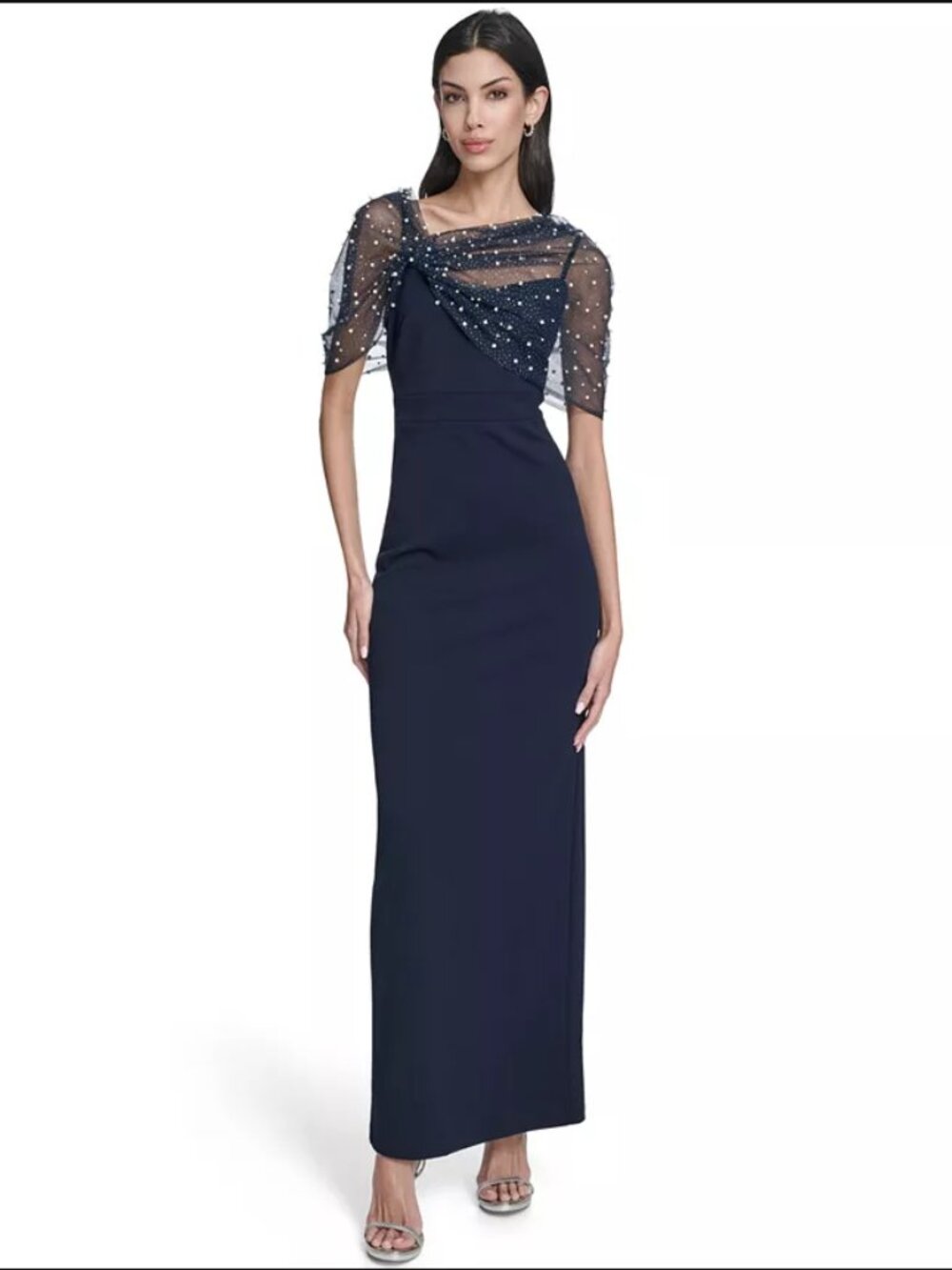 Eliza J Women's Spaghetti Strap Beaded Twist Overlay Gown Size 12 NWT